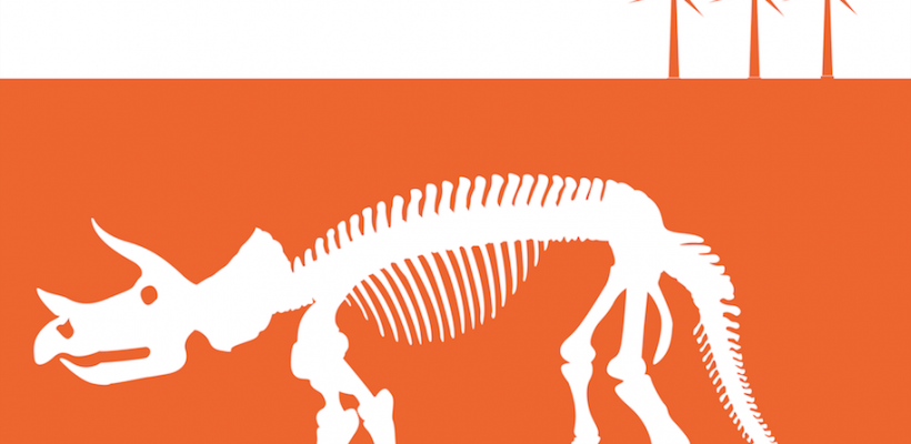 Trillion Fund graphic - dinosaur fossil buried beneath wind turbines