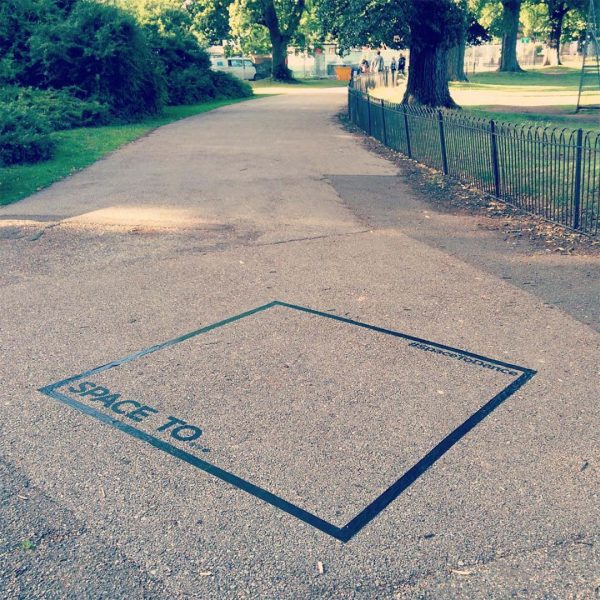 Space to dance sticker in a park